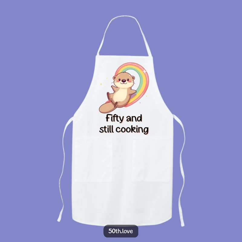 Funny Otter Sliding Rainbow 50th Birthday Apron - Cook & Celebrate with Playful Flair!