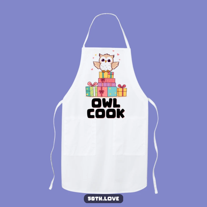 Funny Owl Anniversary Apron: Happy Character Hooting on Gift Stack Kitchen Wear