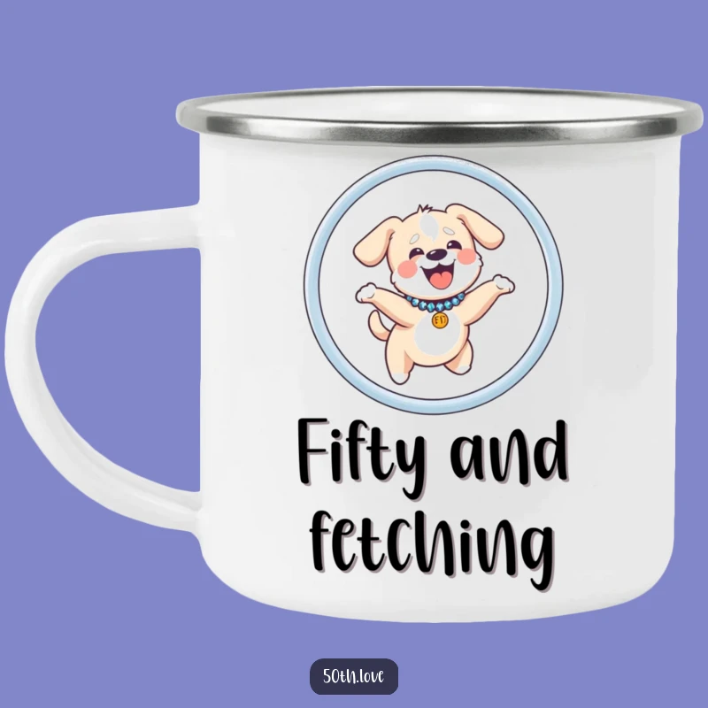 Adventure Fuel: Funny Giggling Dog Fifty Hoop Camping Mug