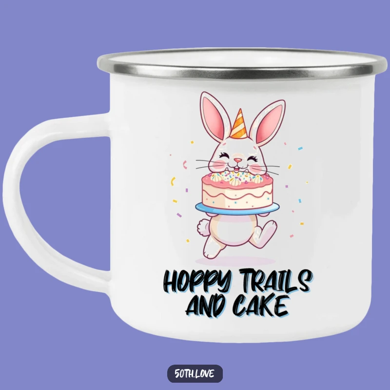 Funny Bunny Cake Camping Mug - Hopping Confetti Outdoor Fun