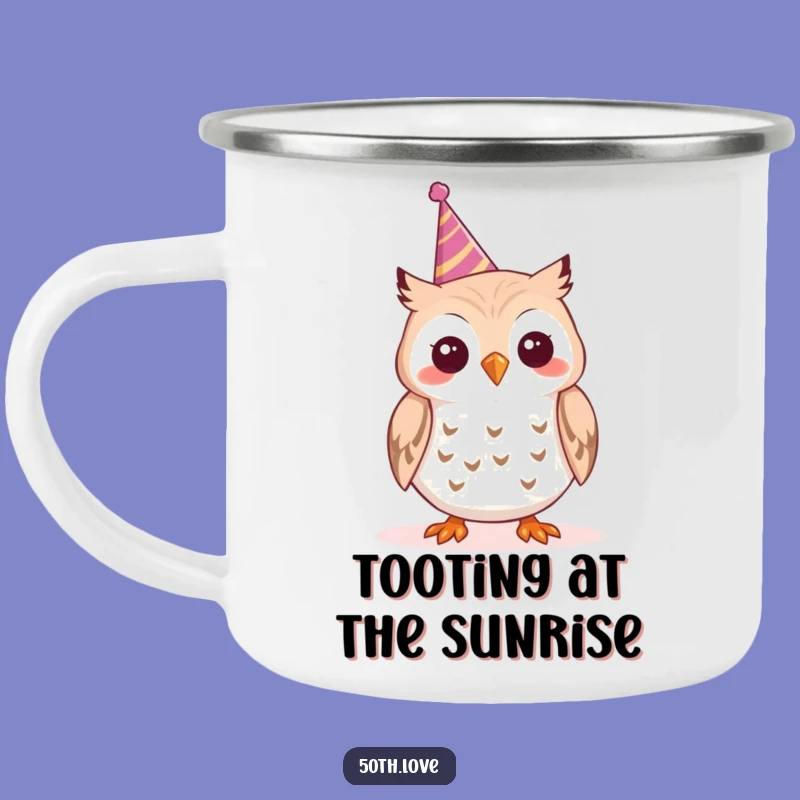 Funny Cheerful Owl Party Camping Mug - Tooting Horn Outdoor Fun