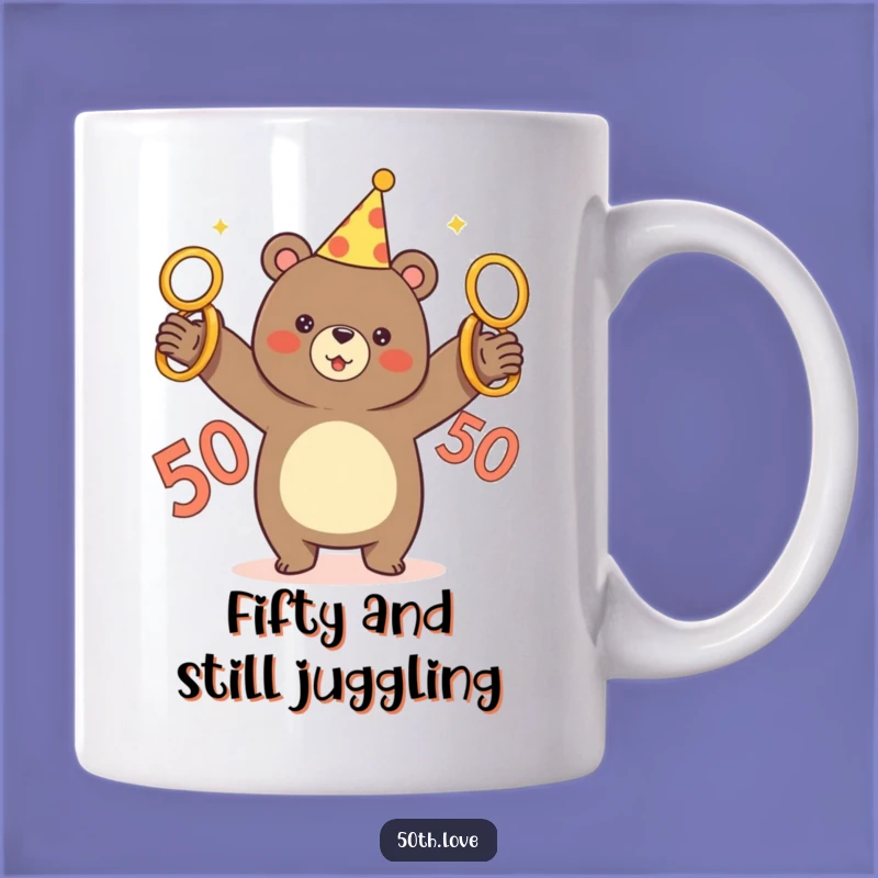 Funny Bear Juggling Rings Mug: The Perfect 50th Birthday Gift!