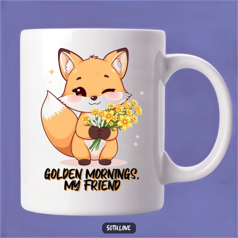 Funny Winking Fox Golden Flowers Mug: A Cheerful Gift for a Sly Friend