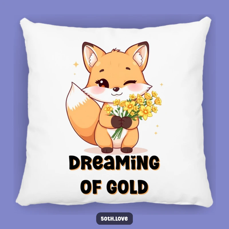 Rest in Radiance: Funny Winking Fox Golden Flowers Pillow