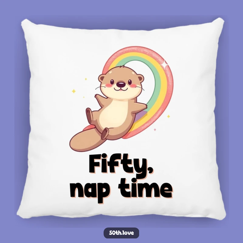 Cozy Funny Otter Rainbow 50th Birthday Pillow - Snuggle Up with Festive Charm!