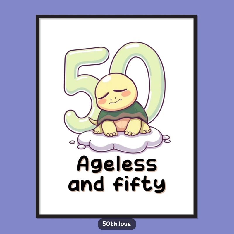 Funny 50th Birthday Turtle Digital Art: serene decor for milestone celebrations