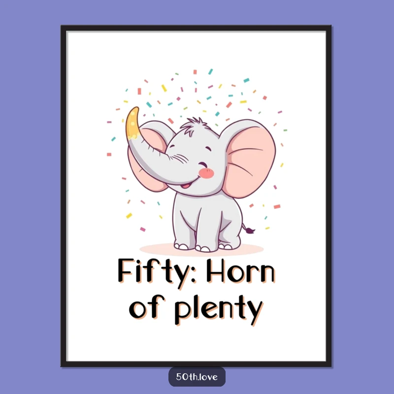 Funny Elephant 50th Birthday Digital Art: Instant Party Decor Gift!