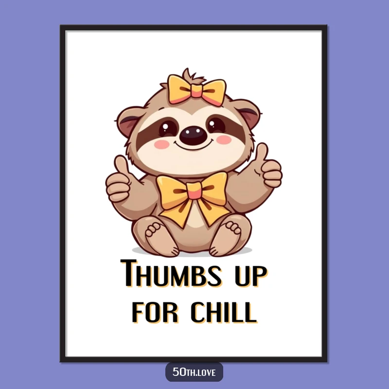 Funny Sloth Thumbs-Up Digital Art: Instant Relaxed Wall Decor