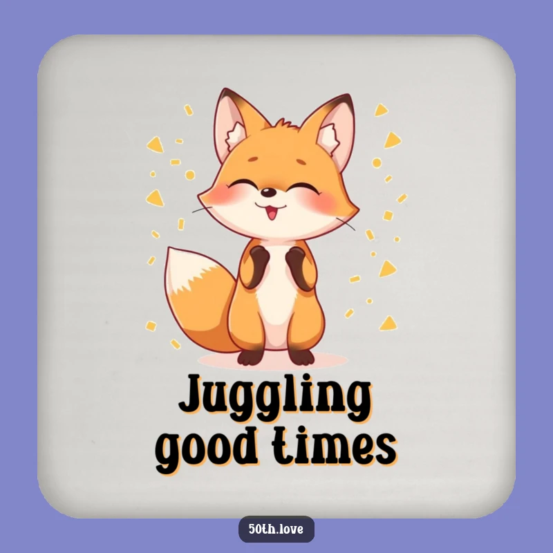 Funny Fox Juggling Confetti Drink Coaster: Protect Surfaces with Hilarious Style!