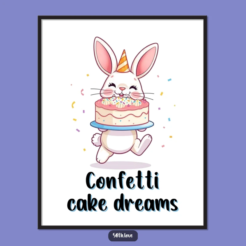 Funny Bunny Cake Poster - Hopping Confetti Celebration Art