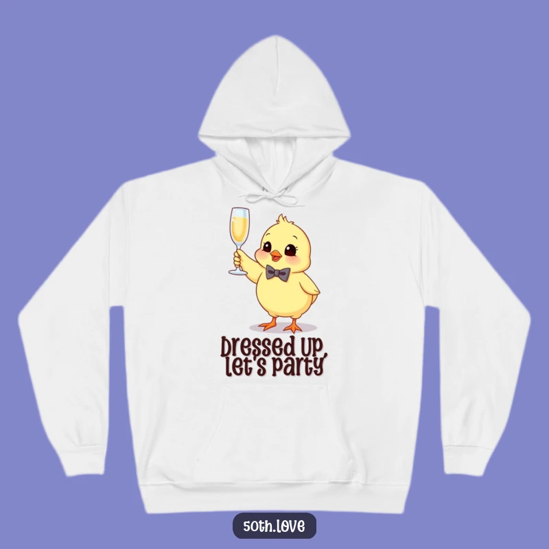 Cozy Celebration: Funny Bow Tie Chick Champagne Hoodie