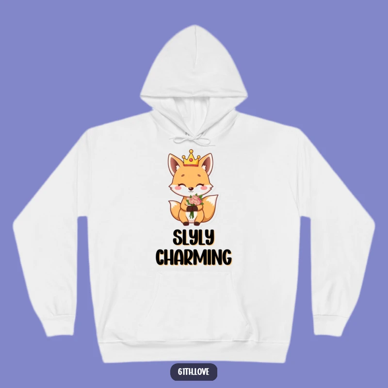 Funny Fox King Hoodie: Giggling Character Winks Holding Flower Bouquet Gift