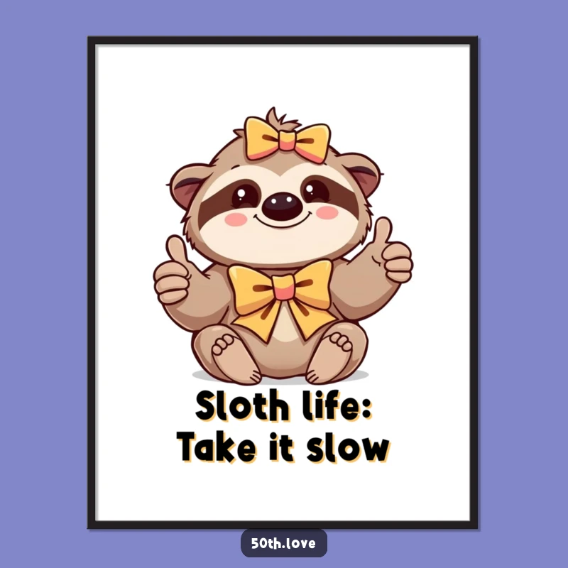 Free Printable Wall Art: Funny Sloth Thumbs-Up Art, Humorous Downloadable Decor