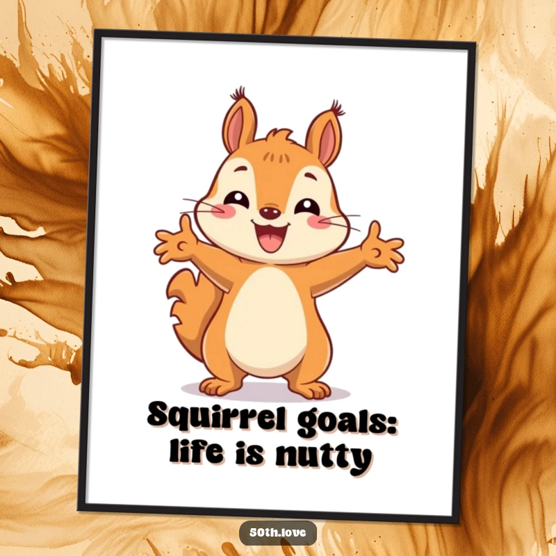 Funny Free Printable Wall Art: Animated squirrel in a celebratory pose with outstretched paws, adding humor to any room.