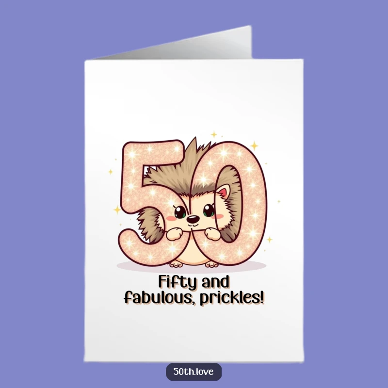 Free Printable 50th Birthday Card: Chubby Hedgehog Art, Humorous Downloadable Greeting
