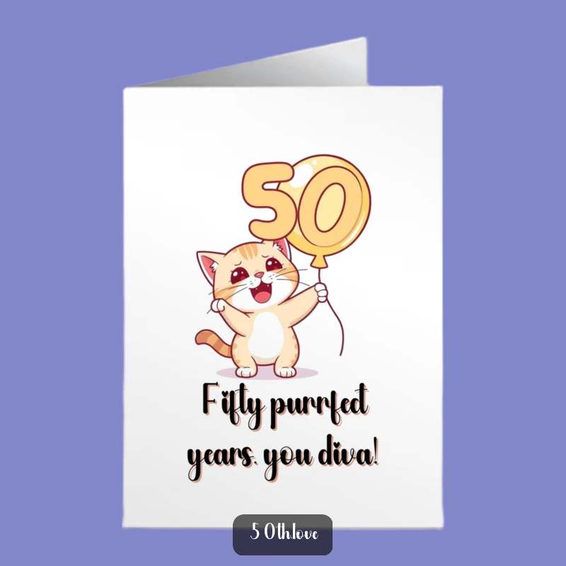 Free Printable Funny Cat Birthday Card: Mischievous Cat at 50, Hilarious Downloadable Gift