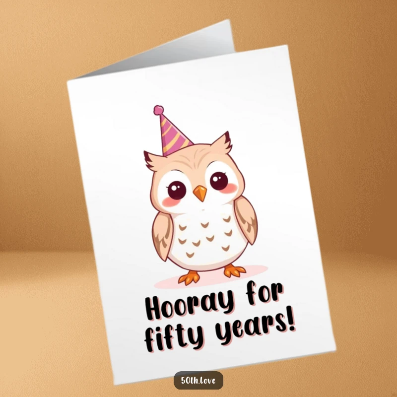 Funny Free Printable Birthday Card: A cheerful owl excitedly toots a tiny party horn.