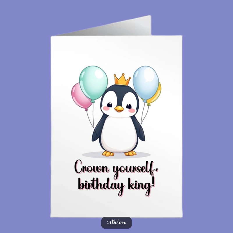 Free Printable Funny Penguin Birthday Card - Regal Crown Balloon Fun Downloadable