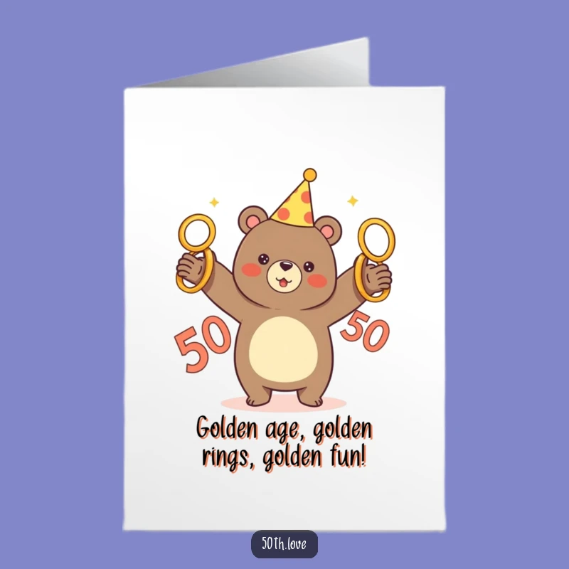 Free Printable Funny Birthday Card: Juggling Bear 50th Celebration Downloadable
