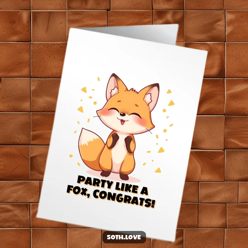 Funny Free Printable Birthday Card showing a giggling fox expertly juggling streams of golden confetti, radiating pure joy.