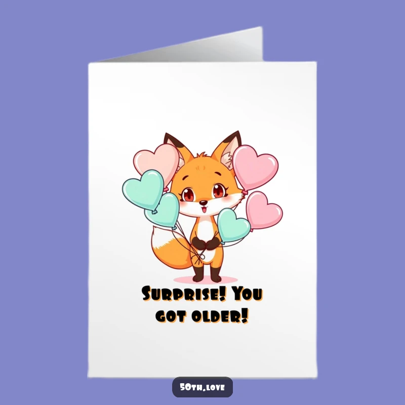 Free Printable Fox Birthday Card: Surprised by Love and Balloons!