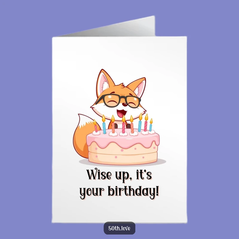 Free Printable Funny Birthday Card: Giggling Fox Cake Celebration Downloadable