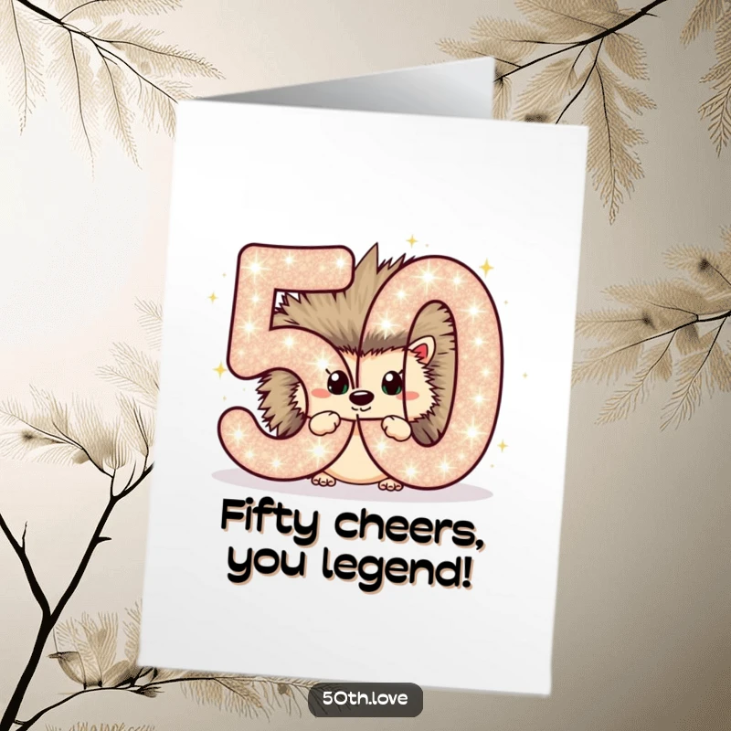 Funny Free Printable Congrats Card: A chubby hedgehog peeking out from behind a giant sparkling number, signifying a big achievement.