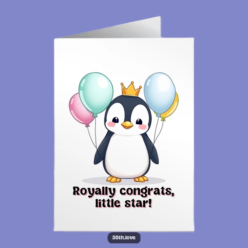 Free Printable Penguin Congrats Card - Royal Crown Balloons Downloadable Gift