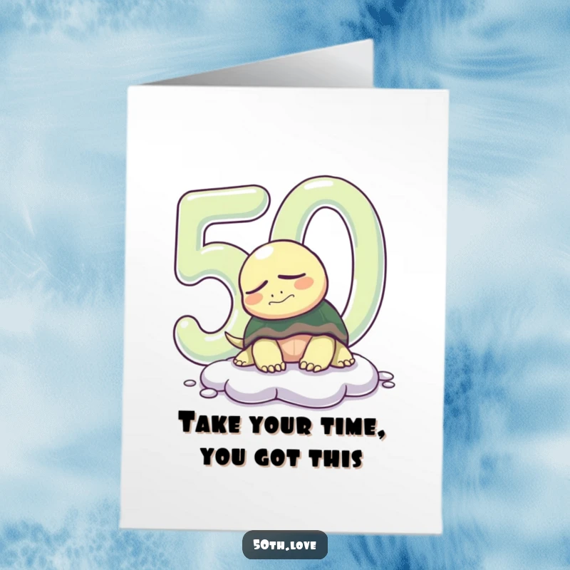Free Printable Congratulations Card: Sleepy turtle emerging from a giant shiny number, symbolizing a slow but sure achievement.