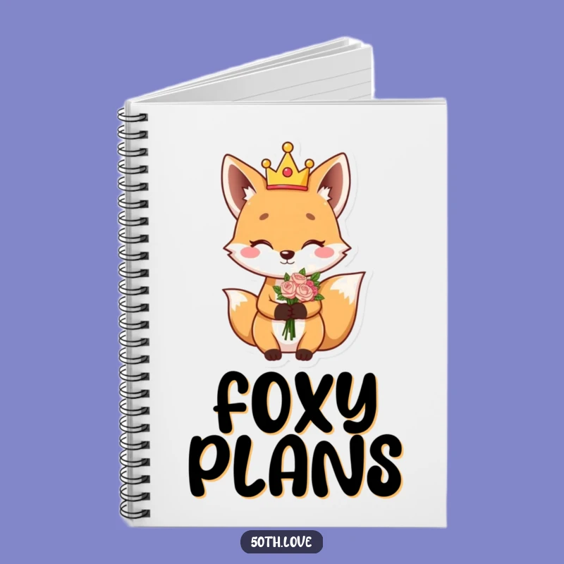 Funny Fox King Notebook: Giggling Character Winks Holding Flower Bouquet Journal