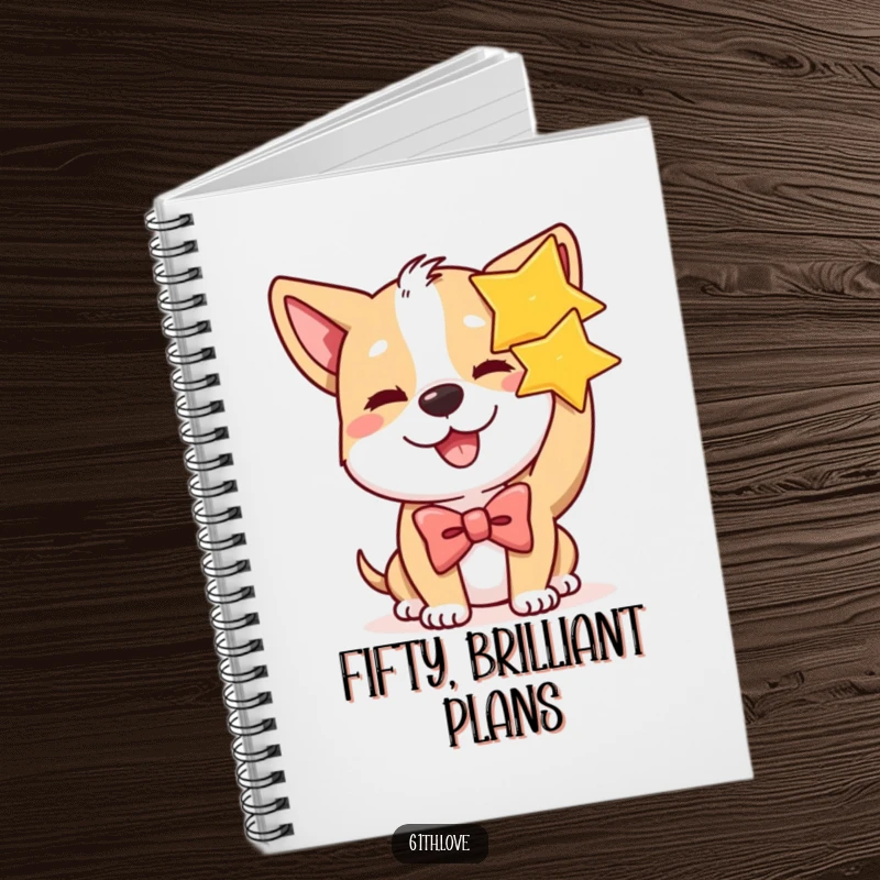 Funny dog holding a golden star and winking on a notebook, perfect for jotting down bright ideas with charm.