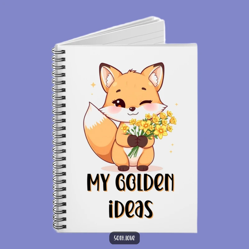 Jot Down Joy: Funny Winking Fox Golden Flowers Notebook