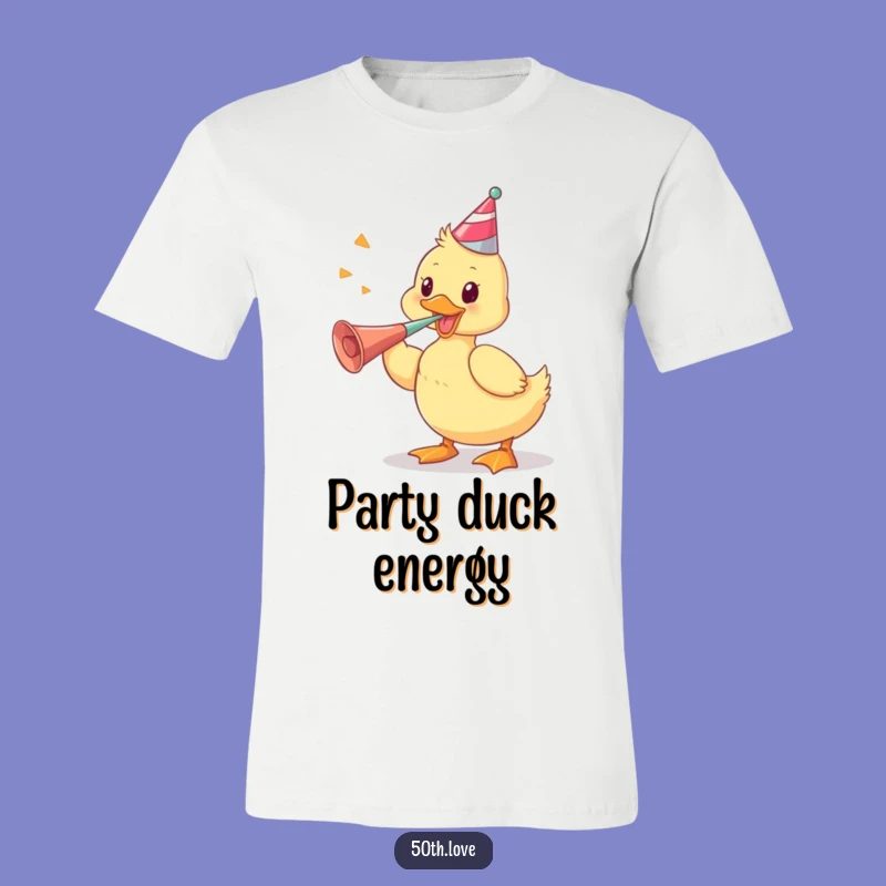 Playful Duckling Party Horn T-Shirt: Funny Apparel for Energetic Fun!