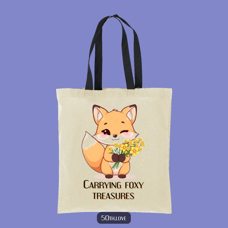 Carry the Sparkle: Funny Winking Fox Golden Flowers Tote Bag
