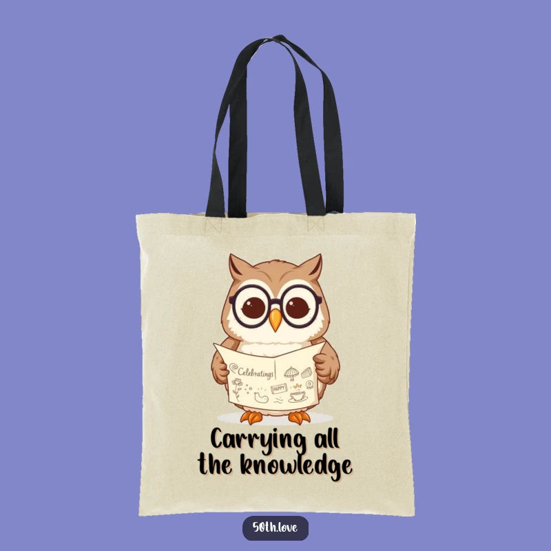 Carry Your Knowledge: Funny Owl Reading Scroll Tote Bag