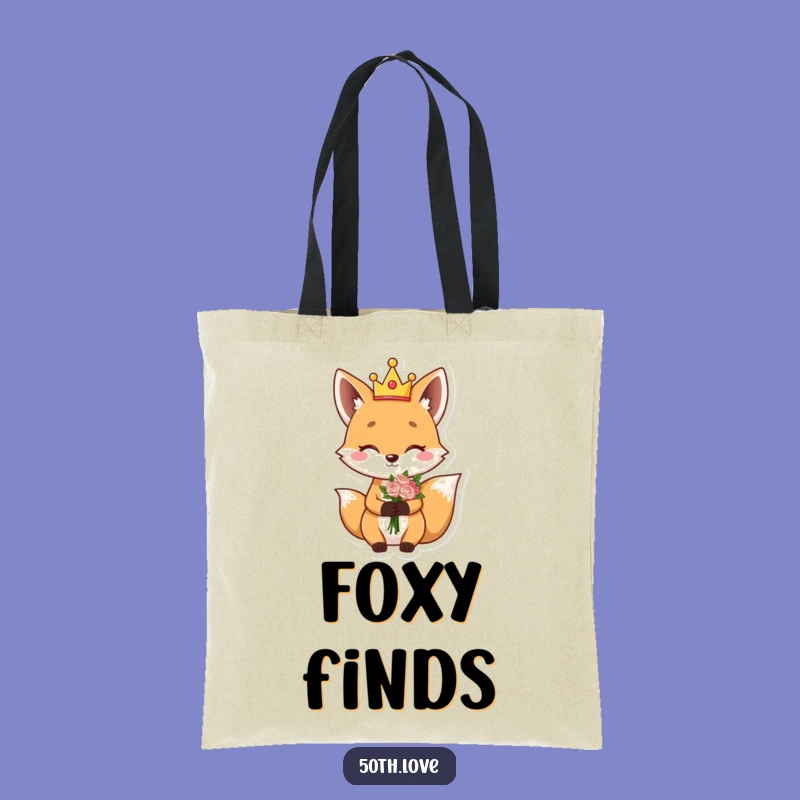 Funny Fox King Tote Bag: Giggling Character Winks Holding Flower Bouquet
