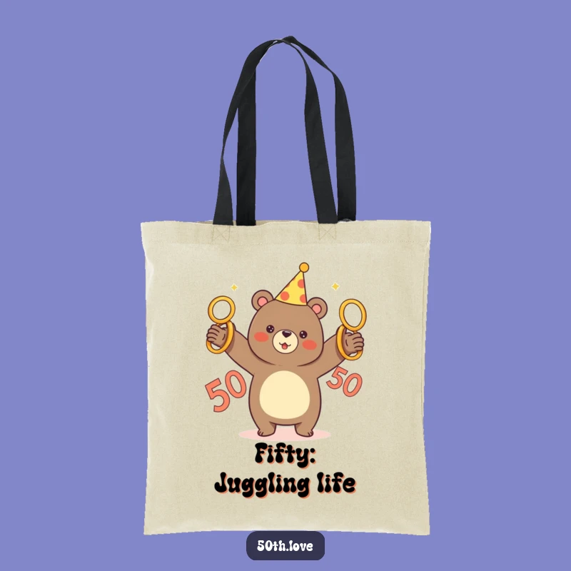 Funny Bear Juggling Tote Bag: Stylish 50th Birthday Carry-All Gift!