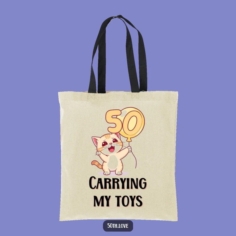 Funny Cat 50th Birthday Tote Bag - Mischievous Balloon Batting Kitty